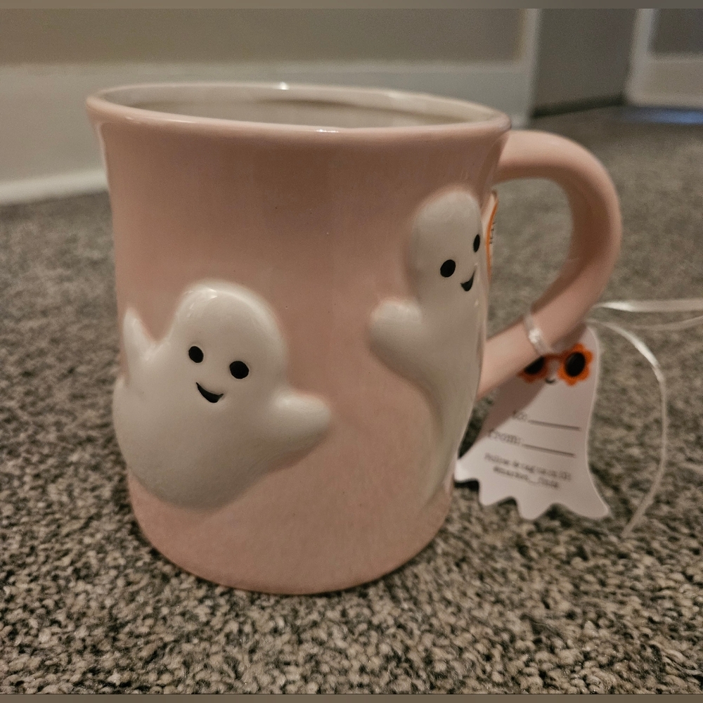 Pink GHOSTS Mug Viral Ceramic Handpainted Large Coffee Cup Halloween